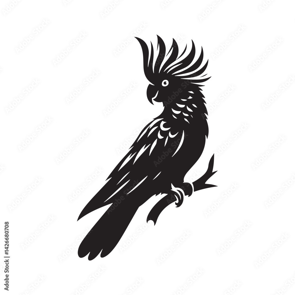 Obraz premium Cockatoo Minimal Vector - Cockatoo Silhouette - Illustration of Cockatoo - Black and White Cockatoo Art.