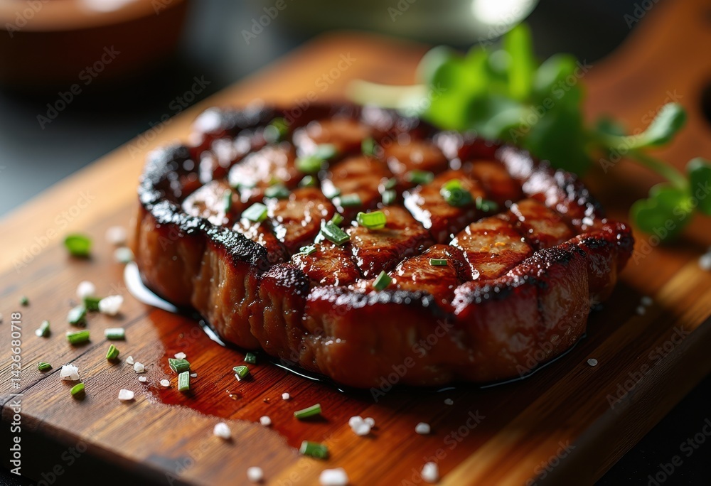 close grilled seared steak juicy texture sizzling crust mouthwatering presentation culinary delight, cooking, meat, food, delicious, browning, charred