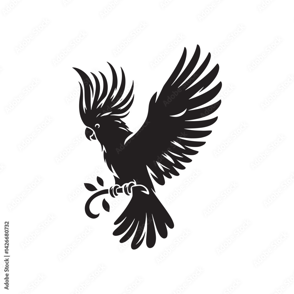 Fototapeta premium Cockatoo Minimal Vector - Cockatoo Silhouette - Illustration of Cockatoo - Black and White Cockatoo Art.