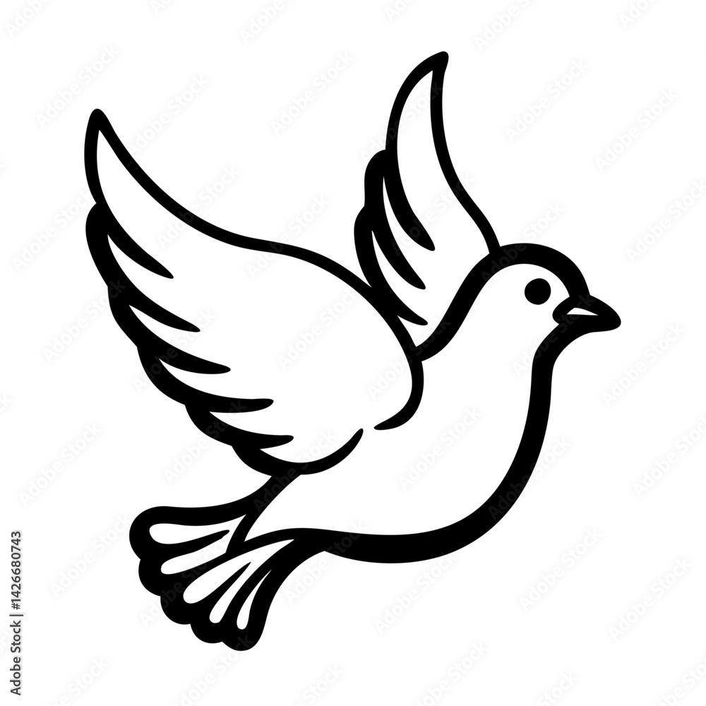 Fototapeta premium Dove icon with spread wings on a white background, symbol of peace and harmony