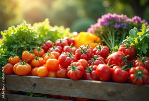 Obraz na płótnie colorful array farm fresh organic vegetables vibrant organic produce fresh market display greenhub, basket, carrot, tomato, pepper, zucchini, eggplant w salonie