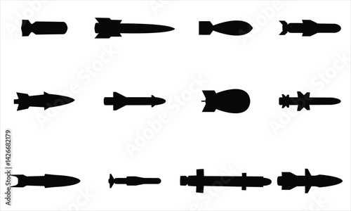 Missile silhouettes vector set