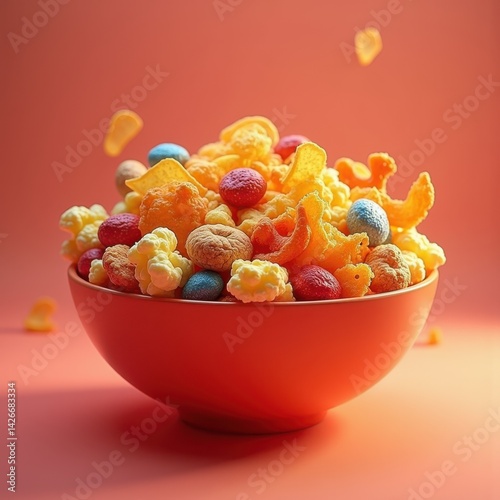 Obraz na płótnie colorful assorted snacks bowl chic presentation bright variety crispy treats nuts chips candies popcorn, cookies, appetizer, texture, vibrant, party, platter w salonie