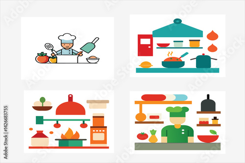 cartoons are cooking food at kitchen