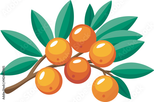 A vibrant vector art illustration showcasing the delicious and tangy sea buckthorn fruit, highlighting its bright orange berries.