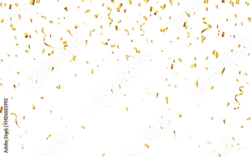 Celebration background template with confetti and gold ribbons. Luxury greeting rich card
