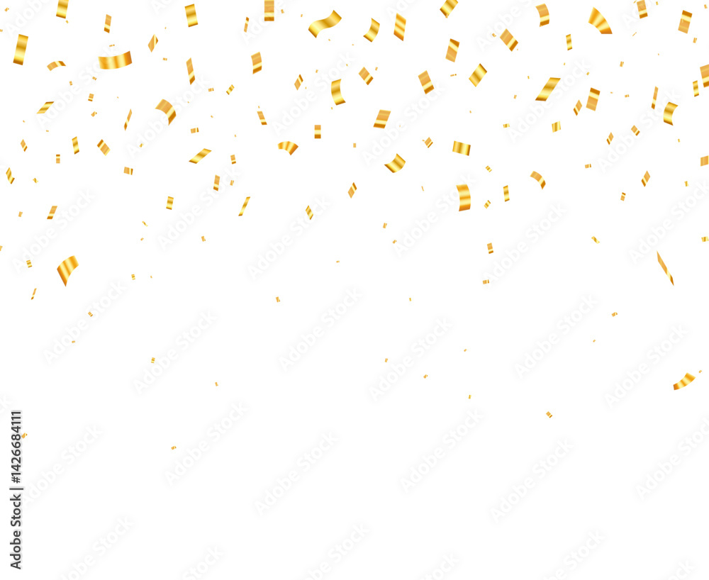 Golden confetti falling on transparent background: celebration, party, or festive event design element. Golden confetti falling on transparent background: celebration, party, or festive event design element.