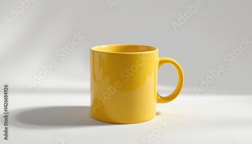 Bright Yellow Coffee Mug on Simple Background with Soft Lighting