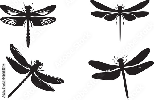 Dragonfly silhouette vector EPS SET