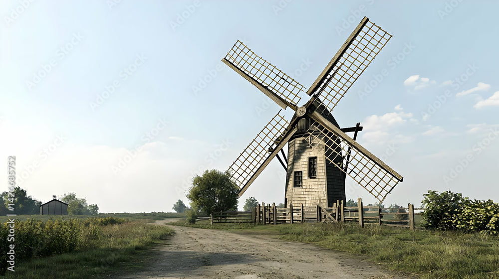 Fototapeta premium Antique Windmill In A Rural Landscape
