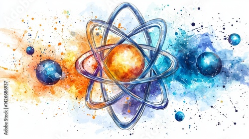 A colorful molecular structure artistically rendered with watercolor paint to create an attractive scientific visualization