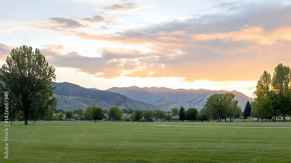 Obraz premium Sunset Over Mountain Meadow Park