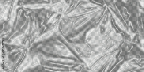 Realistic stretched white plastic warp. Polyethylene background. Vector transparent