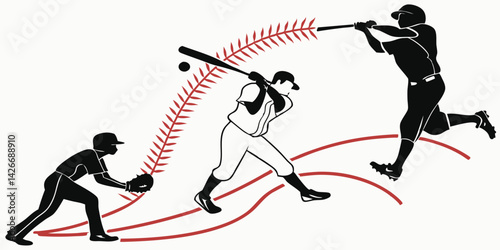 Dynamic Baseball Action Silhouettes Perfect for Sports Logos and Branding	