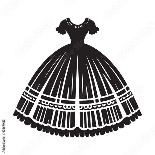 Regal Victorian Crinoline Dress silhouette, iconic historical fashion – Victorian Crinoline Dress illustration – Minimalist Victorian Crinoline Dress vector – Ladies dress silhouette

