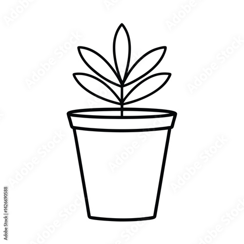 Minimalist potted plant illustration simple black outline design for web and print projects