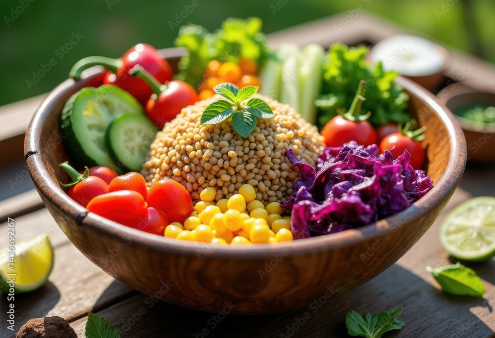 colorful quinoa bowl vibrant fresh vegetables healthy eating nutrition garden fresh colors, salad, ingredients, harvest, organic, plants, meal, food, dish