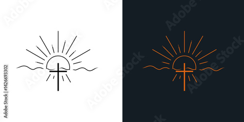 Christian cross vector symbol logo. cross with shining sun .for design Logo, Church, Clothes, Sticker
