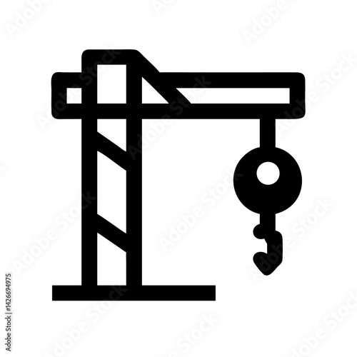 Construction crane, flat design, line illustration, heavy machinery concept