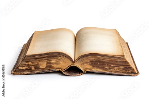 Antique Open Book: Aged Pages and Leather Binding