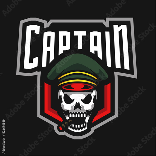 Captain Emblem: A digital illustration features a skull wearing a military cap and cigar