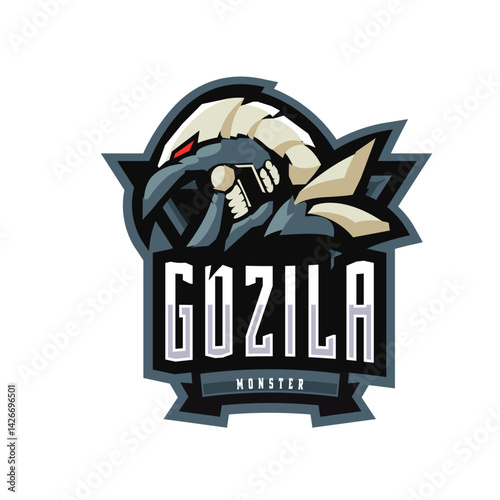 Gozila Monster Emblem: Bold emblem design, embodies strength.