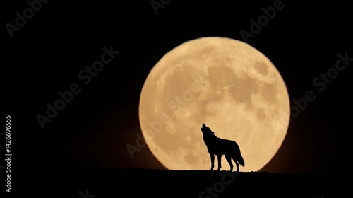 Mystical Howling Wolf Silhouette Orange Full Moon Night Sky Wildlife Art Dramatic Scene Nature Illustration Animal Spirit Symbolic Artwork Wilderness Theme Serene Landscape lowercase
