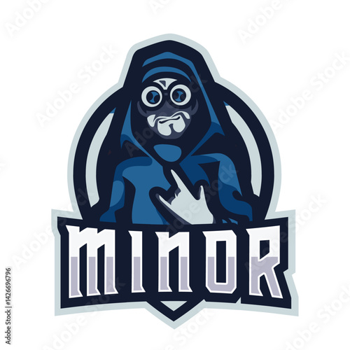 Minor Logo Design: A striking, clean design featuring a character in a hooded cloak and the word "MINOR," embodying a sense of intrigue and strength. 