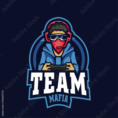Gamer Emblem: Bold, stylized emblem features a dedicated gamer in a gaming session. Evokes the spirit of teamwork and camaraderie in competitive gaming.