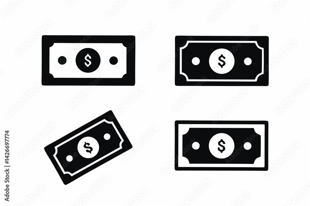 set of Dollar Bills silhouette vector illustration set of Dollar Bills silhouette vector illustration