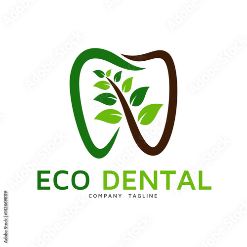 Eco Dental Emblem: A striking logo that harmoniously combines the symbolism of dental health and the essence of nature, conveying a message of organic and eco-conscious dental care.
