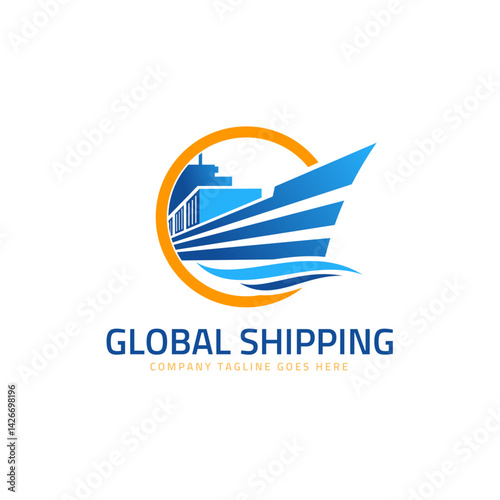 Global Shipping Illustration: A stylized graphic of a cargo ship navigating the oceans, signifying global trade, logistics, and the movement of goods across international boundaries.