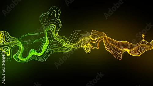 abstract energy wave, neon blue and green, flowing lines, dark background, digital art, glowing effect, futuristic, dynamic ethereal, undulating pattern futuristic design 4k video
