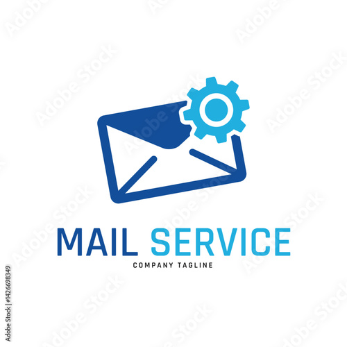 Automated Mail Service: The illustration features an envelope, seamlessly integrated with a gear, representing a technological solution for digital and postal mail delivery. 