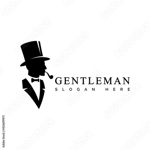 Elegant Gentleman's Silhouette with Smoking Pipe Logo: A sophisticated and stylish silhouette of a gentleman with a top hat and smoking pipe, embodying classic elegance and refinement.