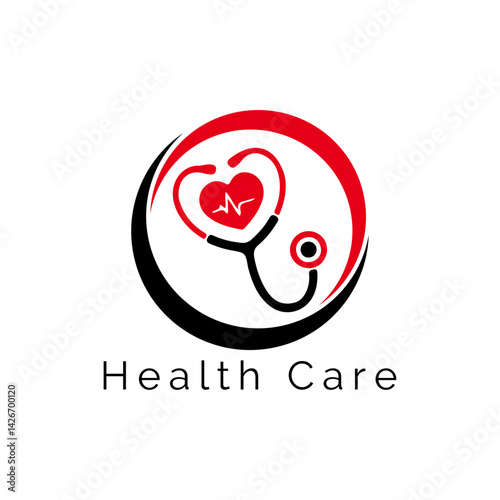 Health Care Symbol Logo Design: A visually striking emblem portraying the essence of health and wellness. The heart symbolizes life's core, paired with a stethoscope, all harmoniously presented. 