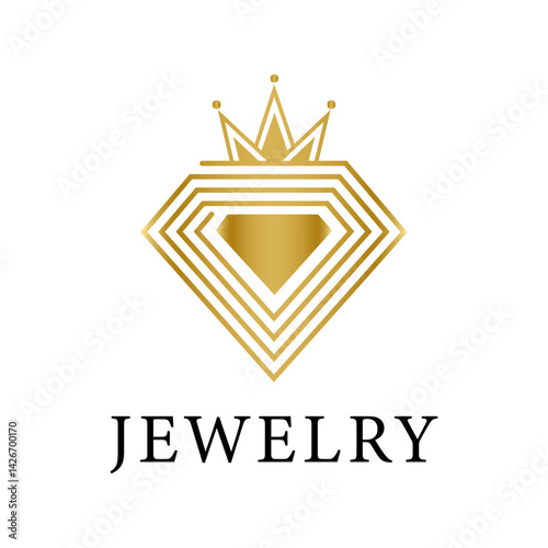 Jewelry Brand Logo: A sophisticated jewelry logo featuring a gold diamond and crown design, with a clean and modern aesthetic that exudes luxury and elegance.