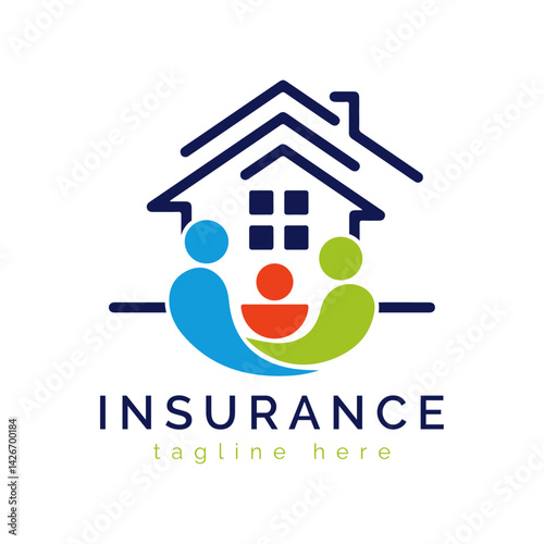 Home and Family Insurance Logo: An illustration of home and family symbol, creating a safe and protected living environment. Demonstrating concept of protection.