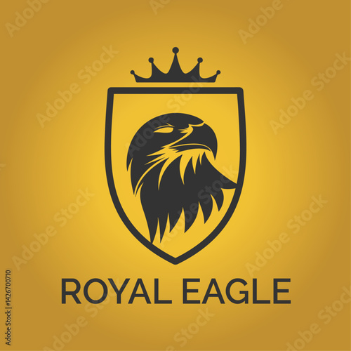Royal Eagle Emblem Logo: A regal eagle emblem, symbolizing strength and prestige, stands proud against a rich, golden backdrop, perfect for representing power and excellence.