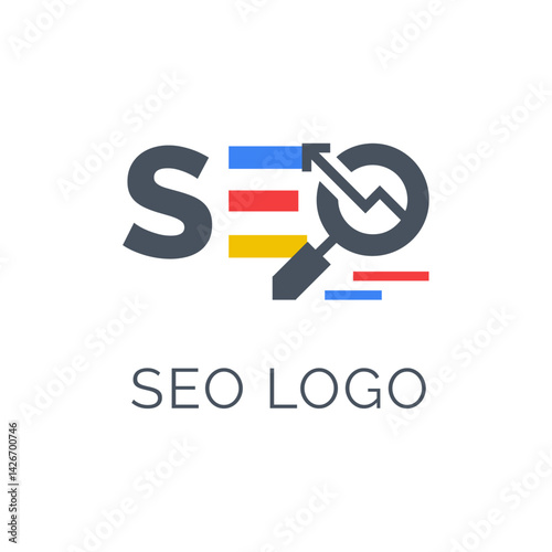 SEO Logo Design: A modern and sleek SEO logo design, symbolizing search engine optimization with stylized letter and search icon and key elements. 