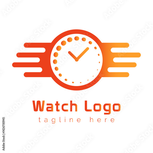 Modern Watch Logo: A sleek and modern logo design featuring a stylized watch face with abstract speed lines, conveying speed and precision.