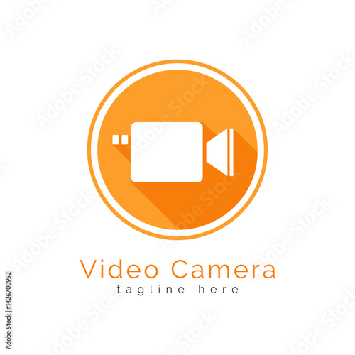 Video Camera Icon Logo: A simple yet sleek video camera icon in a vibrant orange circle with a soft shadow, perfect for design needs. 