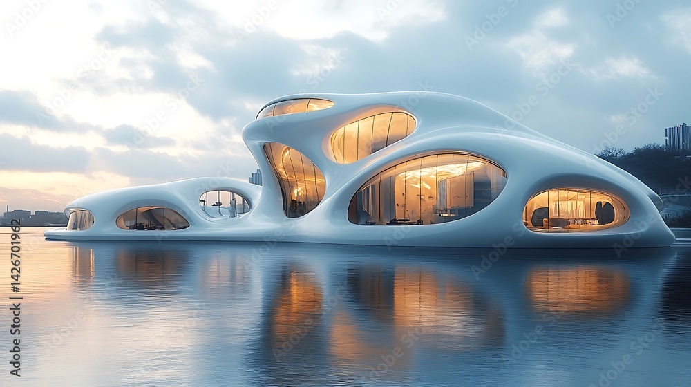 Obraz premium Floating architectural marvel on serene water.