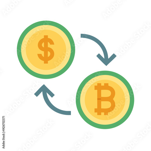 Currency Conversion with Bitcoin Icon Design