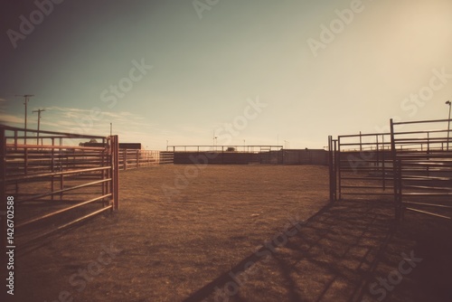 minimalistic rodeo scene with arena and enclosure showcasing simplicity and plenty of copy space