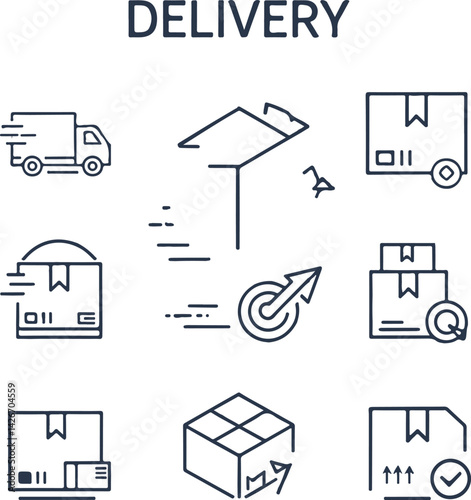 Delivery and Logistics Line Editable Stroke, icon set of vector illustration