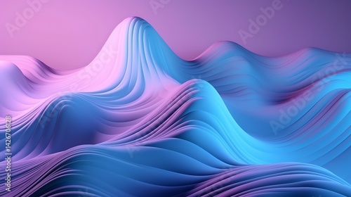 Abstract 3D Wavy Landscape with Vibrant Colors background,  Surreal Gradient Hills in Pink and Blue Tones isolated background,  Futuristic Digital Art Background for Creative Design
