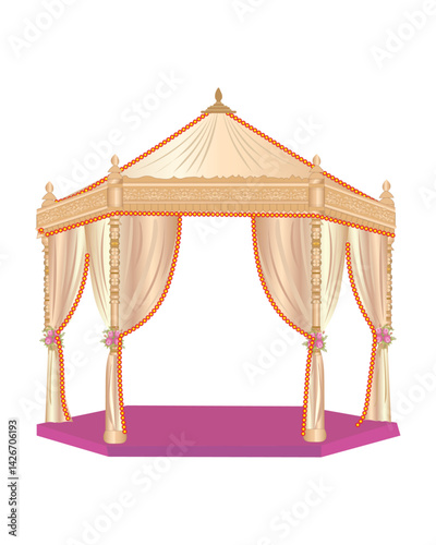 Indian Weddings elemets Mandap white curtains isolated