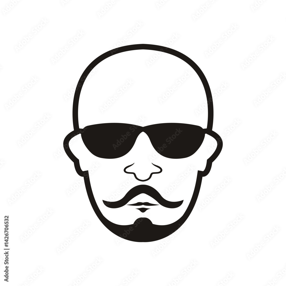 Bald Man Face beard and mustache with Black glasses face icon vector illustration template design Bald Man Face beard and mustache with Black glasses face icon vector illustration template design