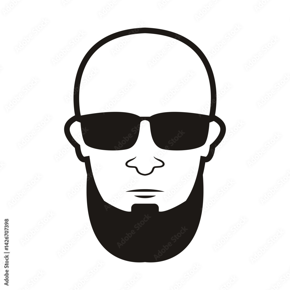Bald Man Face beard and mustache with Black glasses face icon vector illustration template design Bald Man Face beard and mustache with Black glasses face icon vector illustration template design
